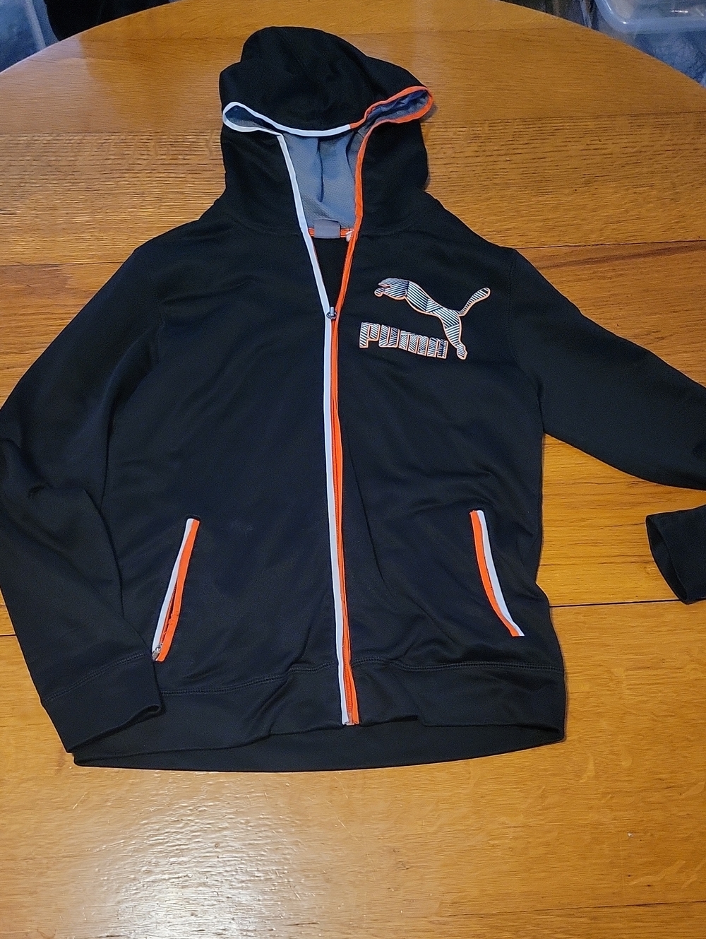 Puma Black Hooded Zip Sweatshirt with Orange and White Trim